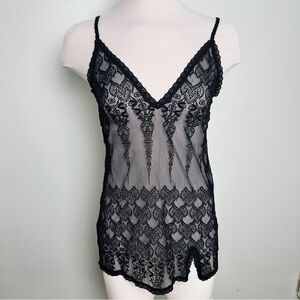 Victoria's Secret Black Sheer Babydoll Chemise - Open Crisscross Back Size M